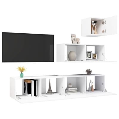 vidaXL - 4-delige - Tv-meubelset - bewerkt - hout - wit