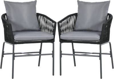 Balkonset 2 personen - Tuinset - Bistroset - Zwart - Weerbestendig - 2 delig - 2 stoelen - 2 personen - Gecoat staal - Onderhoudsvrij staal