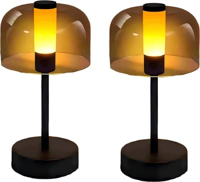Glitzerlife Modern Design - Zwart LED 2 Stuks Tafellamp - Draadloos & USB-C Oplaadbaar - Dimbaar Kleine Nachtkastlampen - Schemerlampje Slaapkamer Touchbediening met Geheugenfunctie - Metaal Acryl - Voor Binnen Nachtkastje Café