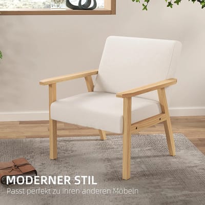 Sweiko Fauteuil - Massief houten frame - Linnen - 64 x 70 x 72 cm - Crème