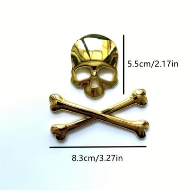 Autocollant Logo Tête de Mort en Métal 3D Adapté pour Coffre Arrière Côté Carrosserie Camion Moto Décoration Autocollant Accessoires doré