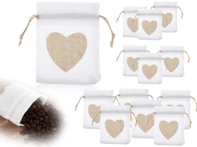 Dailygoods- Jute Zakjes 12 Stuks - Herbruikbare Zakjes - Kleine Stoffen Zakjes - Cadeauzakjes - Linnen Zakjes met Koord - Voor Feest en Bruiloft