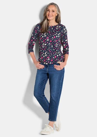 Comfortabel shirt van katoenjersey - marine / gedess. - Gr. 38 van Goldner Fashion