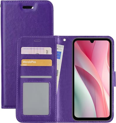 Hoesje - Met Pasjeshouder - Geschikt voor Samsung Galaxy A15 - Luxe Bookcase Portemonee - Flip Case - Kunstleer Book Case - Flipcase - Book Cover - Walletcase - Portemonneehoes - Paars