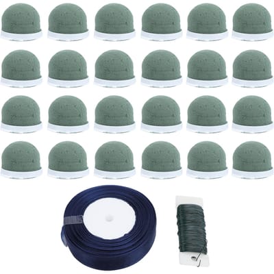 24PCS Mini Support en Mousse Florale Rond Mousse Florale Fournitures d'Arrangement Floral avec Fil de Fer pour