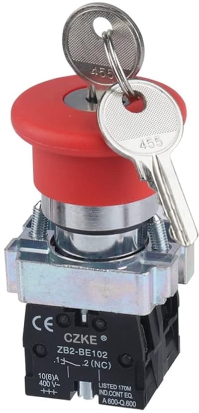 Noodstop Schakelaar - Drukknop Schakelaar - Machine Bediening - Met Sleutel Vergrendelbaar - 40 mm - Rood