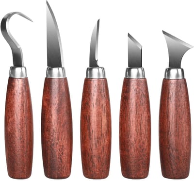 5-Delige Houtsnijmes - Houtbewerkingsgereedschap - Schilmes voor houtsnijwerk - Mes met ergonomisch handvat - Schilset - Houtsnijwerk - Geschikt voor doe-het-zelf houtsnijwerk, pompoensnijden, knutselen, Slipstone-projecten - Zilver