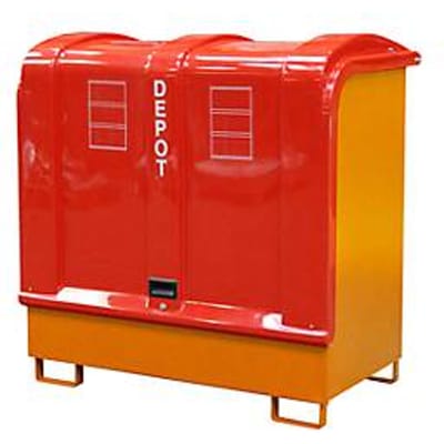 Gevaarlijke stoffen depot type GD-B BAUER, staal, L 1460 x B 830 x H 1460 mm, carterinhoud 220 liter, geel-oranje RAL 2000