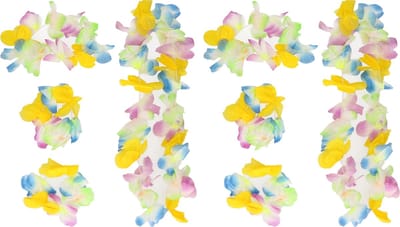 Boland Hawaii krans/slinger set - 2x - Tropische/zomerse kleuren mix blauw - Hoofd en hals slingers