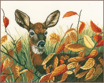 Lanarte Borduurpakket - Borduurset - Borduurpakket volwassenen - Telpakket kit - 36.5 x 29cm - Hert tussen herfstbladeren - PN-0021205