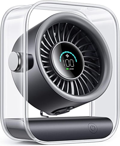 Draagbare bureauventilator voor de slaapkamer, oplaadbare kleine tafelventilator met 100 snelheden, 90° rotatie, turbo-luchtstroom, led-display, stille persoonlijke USB-koelventilator voor kantoor, thuis, reizen en kamperen, zwart