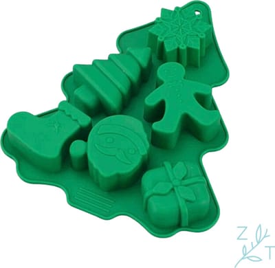 ZijTak - Kerstvorm - Bakvorm - Kerst - Chocolade - Kerstman - Bakken - Kaars - Kaarsen maken - Cake - Gebak - Kerstboom - Sneeuwvlok - Kerstsok - Gingerbreadman - Pakje - Cadeau - Groen