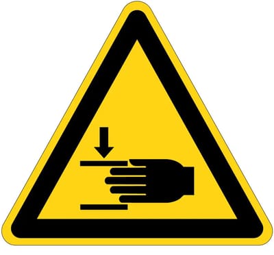 Handbeklemming waarschuwingsbord - W024 | gecoat dibond materiaal | 15 cm