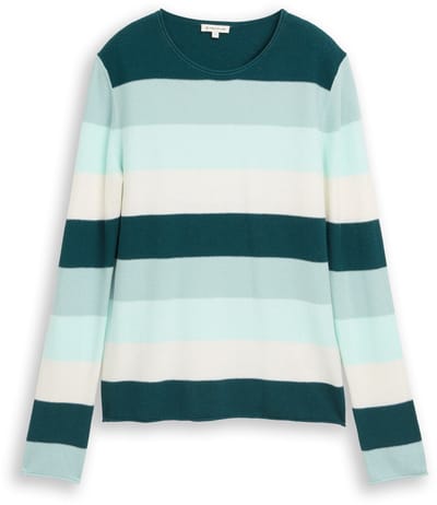 Tom Tailor - Gebreide trui met ronde hals - Maat M - green mint white stripe