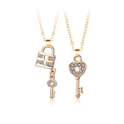 Bixorp Friends BFF Ketting voor 2 Goudkleurig Sleutel & Slotje Magnetisch - Zirkonia Kristalletjes - Best Friends Ketting Vriendschap Cadeau voor Twee
