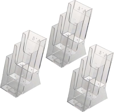 3 Pack | Folderbakje Din lang | Folderhouder | Folderdisplay | 3-vaks Tafelmodel | Helder acryl 3mm |  Din Lang (9,9 x 21cm)