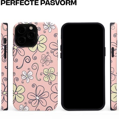 Casetastic hoesje geschikt voor Apple iPhone 13 Pro Max - MagSafe - Dubbellaagse bescherming - Pastel Perzik Doodle Peach Bloemen - Fashion Case - Zand Zilver Lichtroze