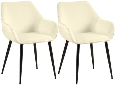 CLP Luena Set van 2 eetkamerstoelen - met armleuning - zwart metalen frame - tot 150 kg belastbaar - Fluweel/creme
