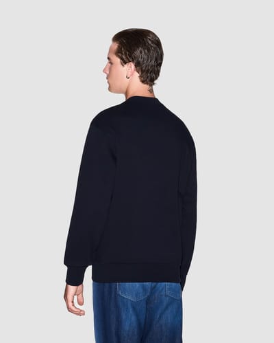 Printed Long Sleeve Round Neck Sweatshirt - Blue