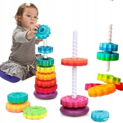 IKONKA - Stapeltoren Baby - Regenboog Stapelringen - Draaiend Stapelspeelgoed - Vanaf 12 Maanden