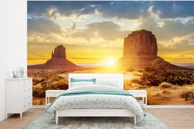 Behang - Fotobehang Zonsondergang - Rots - Landschap - Horizon - Breedte 400 cm x hoogte 300 cm