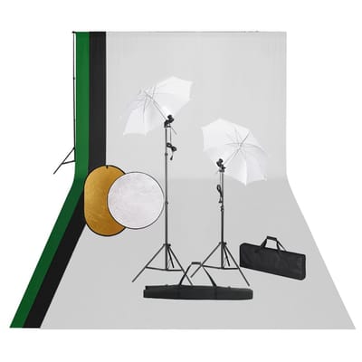 vidaXL - Fotostudioset - met - lampen, - achtergrond - en - reflector