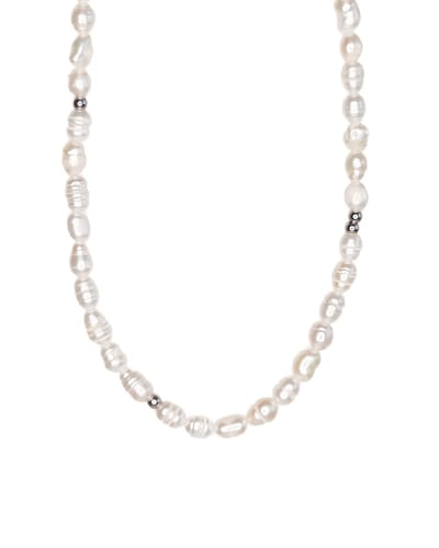 Ava&Imber Parelketting Zilver | Originele Zoetwaterparels Ketting voor Vrouwen, Gemaakt met Zilveren Stainless Steel (RVS) in Cadeauverpakking