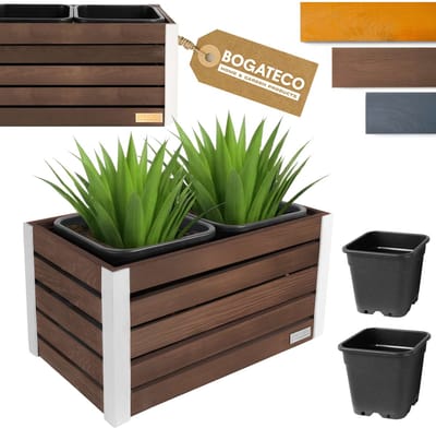 BOGATECO Houten Bloembak | Plantenbak | Bloempot 37x68x36 cm | Kruidenpot voor Thuis Tuin Balkon Terras | Pot met Kunststof Inzetstuk | Geïmpregneerd | Donkerbruin