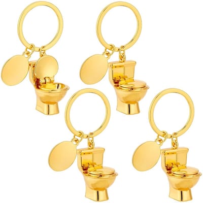 Dailygoods- Sleutelhanger Gouden Toilet Nieuwigheid - Sleutelhanger Mini Key Charms - Sleutelhanger voor Handtas - Sleutelhanger voor Portemonnee - 2 Stuks/set - 73 mm Lang - Sleutelring