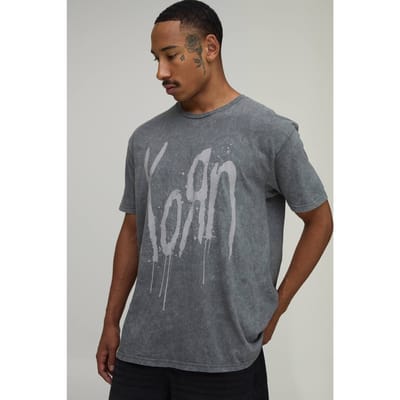 Oversized Gewassen Korn Licentie Print T-shirt | Washed Charcoal | Size Medium