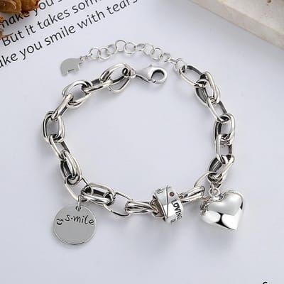 S925 Sterling Zilver Retro Thais Zilver Stiksels Dikke Ketting Driedimensionale Liefde Engelse Buiskralen Trend Armband gray
