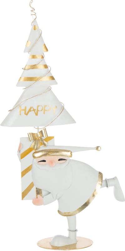 J-Line figuur Kerstman Boom - ijzer - goud/wit - small - LED lichtjes