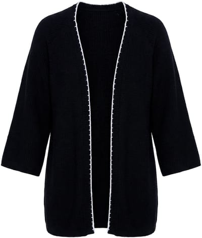 Ulla Popken - Dames - Vest decoratieve randen V-hals driekwartmouwen - Zwart - Maat 54+