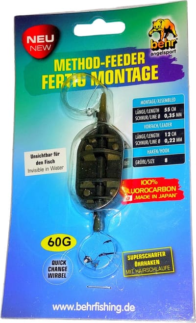 Kant-en-Klare Method Feedermontage: 60 Gram Onderlijn 12 cm 22/00 Feederhaak 8 Voorslag 55 cm 35/00