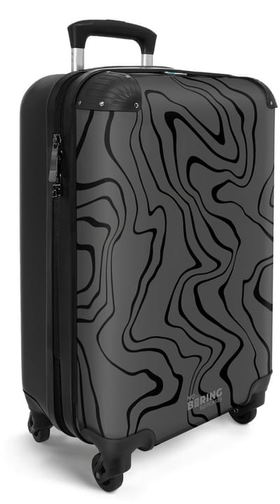 NoBoringSuitcases.com® - Handbagage koffer lichtgewicht - Reiskoffer trolley - Grijs met zwarte golvende lijnen - Rolkoffer met wieltjes - Travel suitcase cabin - Reistrolley met TSA slot - Past binnen 55x40x20 en 55x35x25 - Kleine valiezen