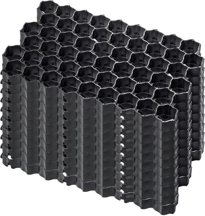 KADAX Paddockplaten van kunststof, 60 x 40 cm, 2,5 m², 2 kleuren, belastbaarheid tot 1000 t, gazonrooster met antislipnoppen, honingraatplaten (zwart, rechthoekig, 10 stuks)