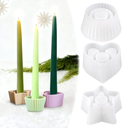 Set van 3 Silicone Kaarsenhouders voor Thuisdecoratie, DIY Gieten, Pentagram en Hartvormige Mallen