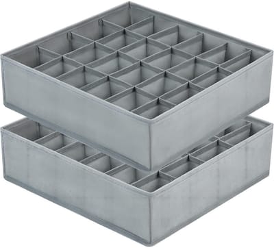 GELLDG 2 Stuks Ladenvullers voor kledingkasten - Opbergdozen met 24 Vakken - Flessen en Ondergoed Organizers - Geschikt voor Laden en Kasten - Opvouwbaar - Stoffen Opbergboxen - 32x32x10cm