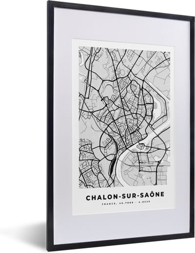 Fotolijst incl. Poster - Plattegrond – Chalon-sur-Saône – Stadskaart – Kaart – Frankrijk - 40x60 cm - Posterlijst
