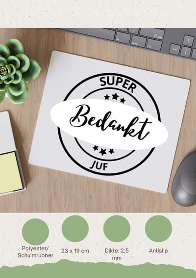 Akyol - super bedankt juf Muismat - Juf - beste juf - school - verjaardagscadeau - afscheidscadeau - kado - gift - geschenk - 23 bij 19 cm