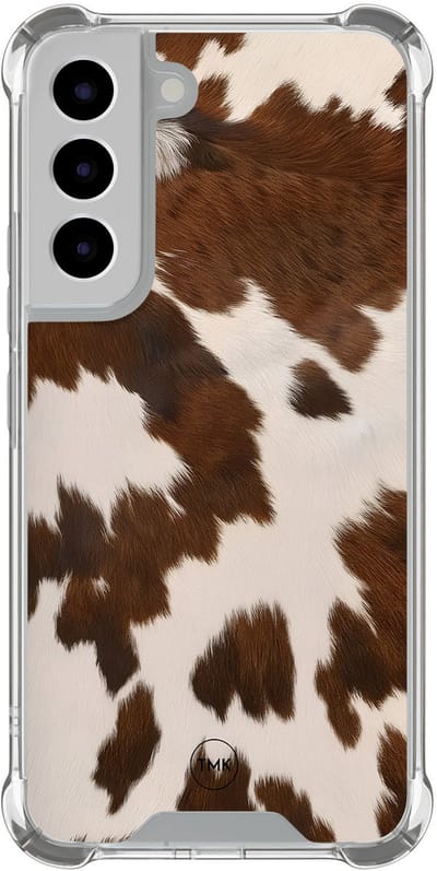 Shockproof hoesje geschikt voor Samsung Galaxy S22 - Cow vibe - Schokbestendig - Verhoogde randen - TPU case - Extra Sterke Back Cover - Print - Transparant, Bruin