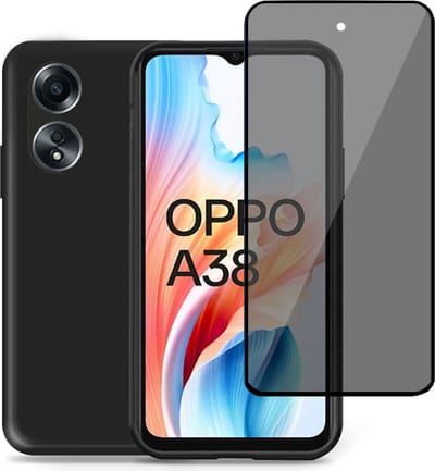 Hoesje + Privé Screenprotector geschikt voor OPPO A38 – Privacy Tempered Glass - Back Case Cover Zwart