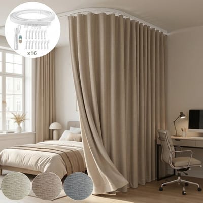 MUPOO - Verduisterend Gordijn incl. Buigbare Rail - Kamerscherm - Privacy & Semi-Verduisterend - Premium Polyester - Privacy Ruimteverdeler - Slaapkamer & Studio - 254x213cm - Khaki - 1 Stuk