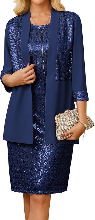 Mouwloze Glitterjurk met Pailletten, Ronde Hals, Set van 2, Bodycon Cocktailjurk met Chiffon Cardigan
