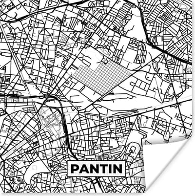 Poster Frankrijk - Plattegrond - Pantin - Stadskaart - Kaart - Zwart wit - 100x100 cm XXL
