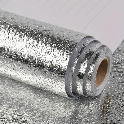 1 Rol Keuken Waterdicht Oliebestendig Behang Keuken Spatbestendig Behang Klaar Om Te Pellen en Plakken Aluminiumfolie Contactpapier 5m black