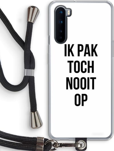 Case Company® - Hoesje met koord geschikt voor OnePlus Nord hoesje met Koord - Ik pak nooit op - Telefoonhoesje met Zwart Koord - Bescherming aan alle Kanten en Over de Schermrand
