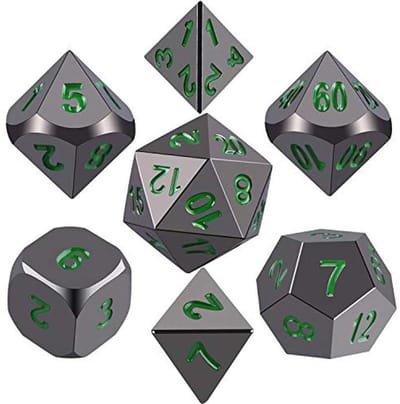 Metalen polyhedral 7-Die dobbelstenen set voor rollenspellen - zwart en donkergroen