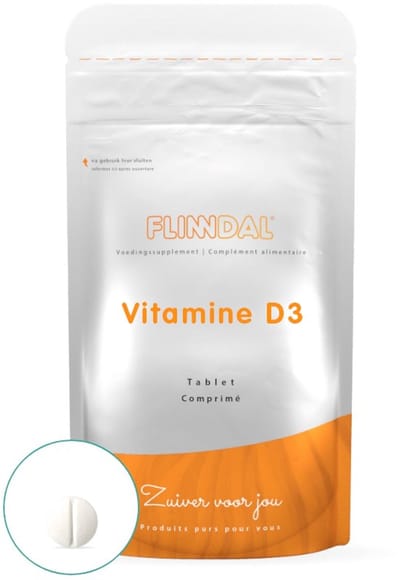 Flinndal Vitamine D Tabletten - Voor Botten, Spieren en Weerstand - 400 IE - 10 mcg Tabletjes met Vitamine D3 - 30 Tabletten