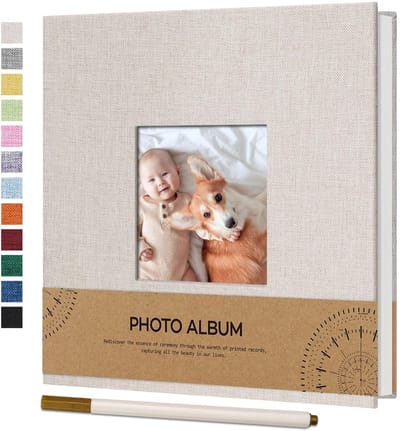 Dailygoody - Fotoalbum - Zelfklevend - Vintage ontwerp - 17 x 18 cm - Scrapbook met balpen - Geschikt voor 10 x 15 cm foto's - Beige